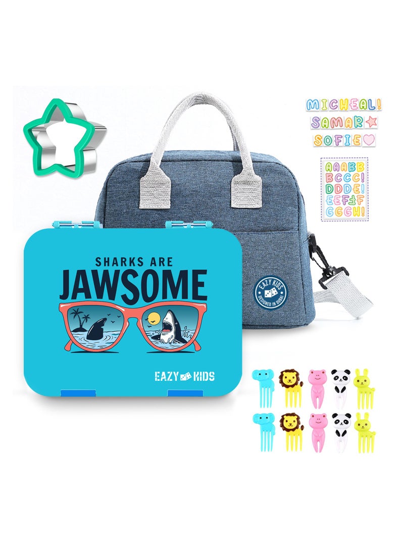 Eazy Kids صندوق غداء بنتو للأطفال إيزى كيدز 6/4 مقسم مع حقيبة غداء - أزرق - Image 1