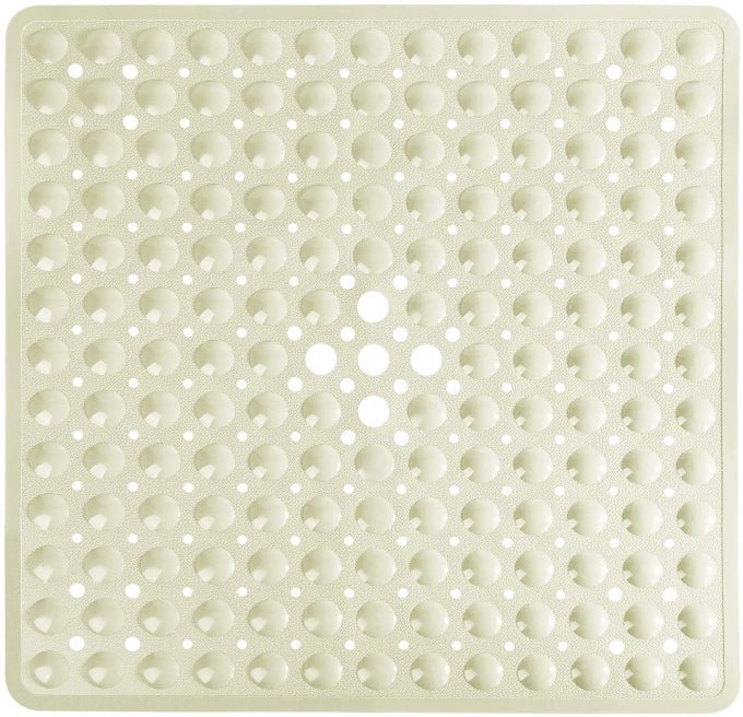 SHOWER STALL MAT NON SLIP 21X21 INCH SOFT SQUARE BATH MAT FOR SHOWER WITH SUCTION CUPS AND DRAIN HOLES STALL FLOOR MATS FOR BATHROOM MACHINE WASHABLE BATHROOM ACCESSORIES BEIGE