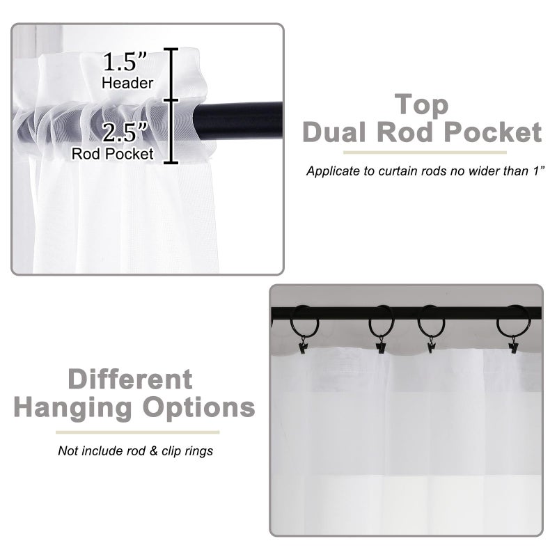 WelvetBLK White Sheer Curtain for Bedroom Living Room 72 Inches Long 2 Panels Set, Solid Soft Airy Light Filtering Sheer Window Curtains, Modern Rod Pocket Door Curtain, White, 42" Wx72 L Inches - Image 4