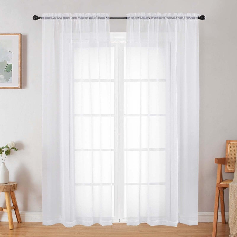 WelvetBLK White Sheer Curtain for Bedroom Living Room 72 Inches Long 2 Panels Set, Solid Soft Airy Light Filtering Sheer Window Curtains, Modern Rod Pocket Door Curtain, White, 42" Wx72 L Inches - Image 1