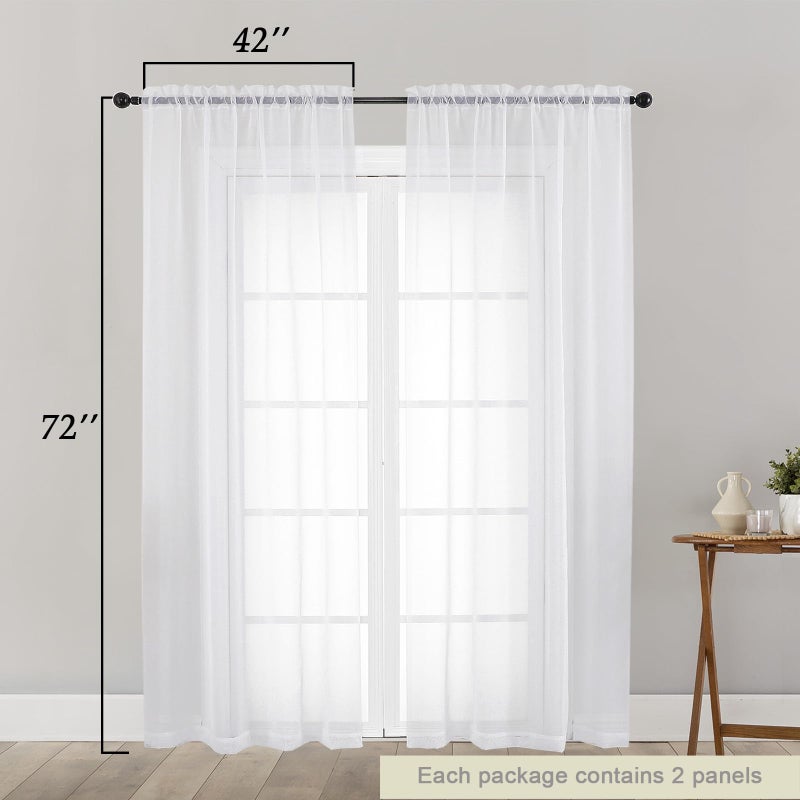 WelvetBLK White Sheer Curtain for Bedroom Living Room 72 Inches Long 2 Panels Set, Solid Soft Airy Light Filtering Sheer Window Curtains, Modern Rod Pocket Door Curtain, White, 42" Wx72 L Inches - Image 2