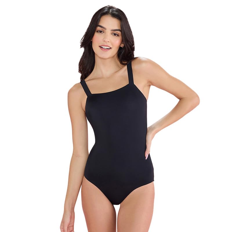 NYKD by Nykaa Chic Square Neck One-Piece Swimwear: Embrace Effortless Elegance by The Pool or Sea - NYSW19, S, Black - Image 1