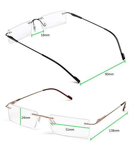 Success Eyewear Reading Glasses 2 Pair Rimless Ultra Lightweight Readers for Men and Women Set of Gunmetal and Shiny Gold 2.75 - Image 3