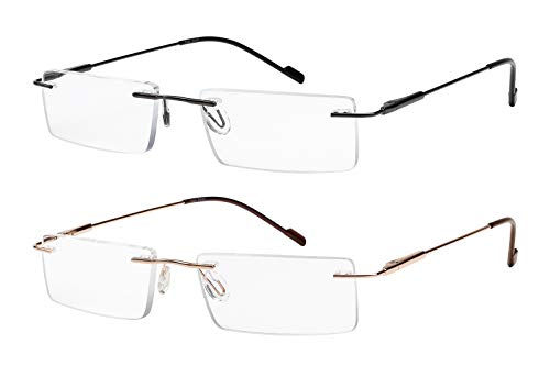 Success Eyewear Reading Glasses 2 Pair Rimless Ultra Lightweight Readers for Men and Women Set of Gunmetal and Shiny Gold 2.75 - Image 1