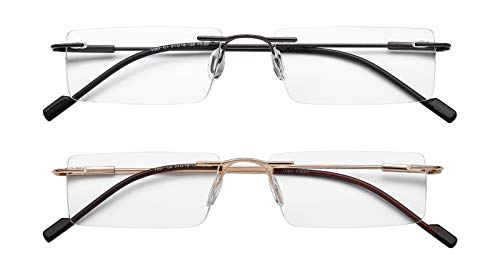 Success Eyewear Reading Glasses 2 Pair Rimless Ultra Lightweight Readers for Men and Women Set of Gunmetal and Shiny Gold 2.75 - Image 2