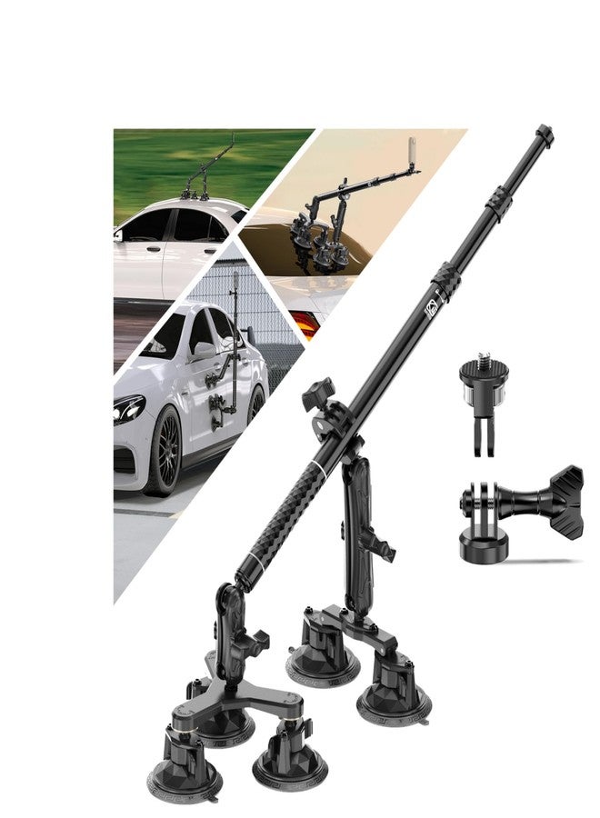 VAZESWIN Triple Suction Cup Car Mount Kit with Aluminum Alloy Extension Selfie Stick for Action Camera - Image 1
