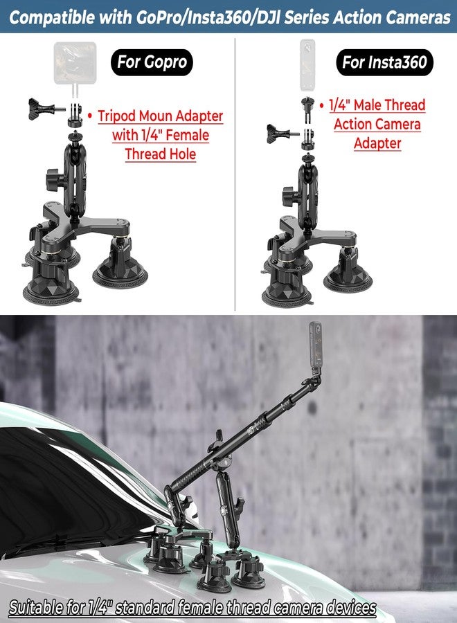 VAZESWIN Triple Suction Cup Car Mount Kit with Aluminum Alloy Extension Selfie Stick for Action Camera - Image 4