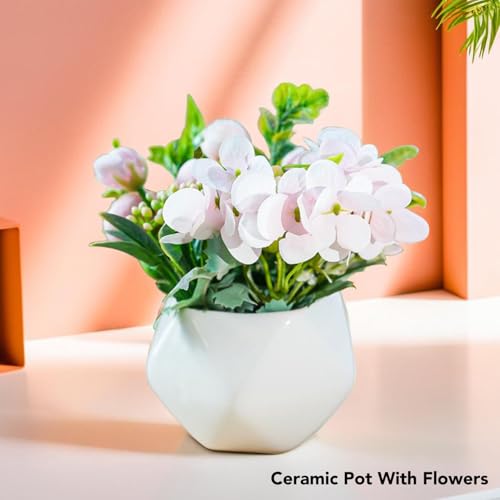 Ekhasa Nostrae Roses Flower Ceramic Vase with Artificial Flowers Plant | Small Daisy Flower Pots with Artificial Flowers for Home Decor Table Showpiece Living Room Office Wedding Birthday & Gift - Image 2