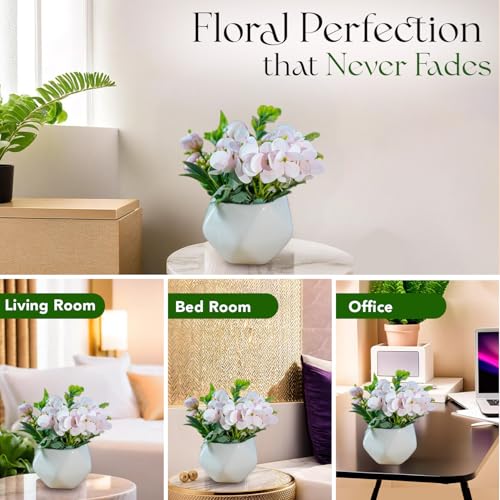 Ekhasa Nostrae Roses Flower Ceramic Vase with Artificial Flowers Plant | Small Daisy Flower Pots with Artificial Flowers for Home Decor Table Showpiece Living Room Office Wedding Birthday & Gift - Image 5