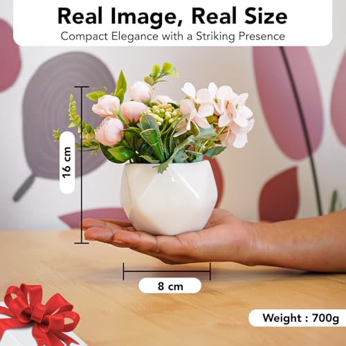 Ekhasa Nostrae Roses Flower Ceramic Vase with Artificial Flowers Plant | Small Daisy Flower Pots with Artificial Flowers for Home Decor Table Showpiece Living Room Office Wedding Birthday & Gift - Image 3