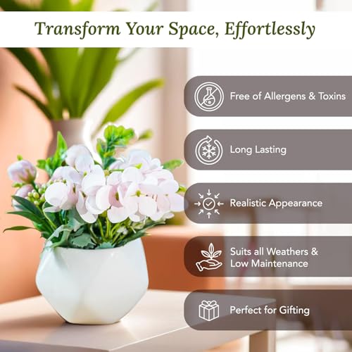 Ekhasa Nostrae Roses Flower Ceramic Vase with Artificial Flowers Plant | Small Daisy Flower Pots with Artificial Flowers for Home Decor Table Showpiece Living Room Office Wedding Birthday & Gift - Image 4