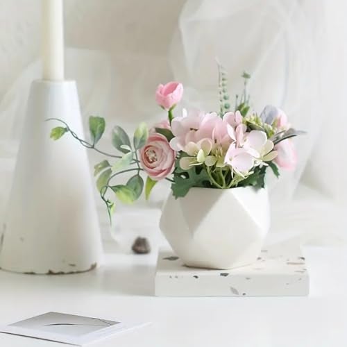 Ekhasa Nostrae Roses Flower Ceramic Vase with Artificial Flowers Plant | Small Daisy Flower Pots with Artificial Flowers for Home Decor Table Showpiece Living Room Office Wedding Birthday & Gift - Image 1