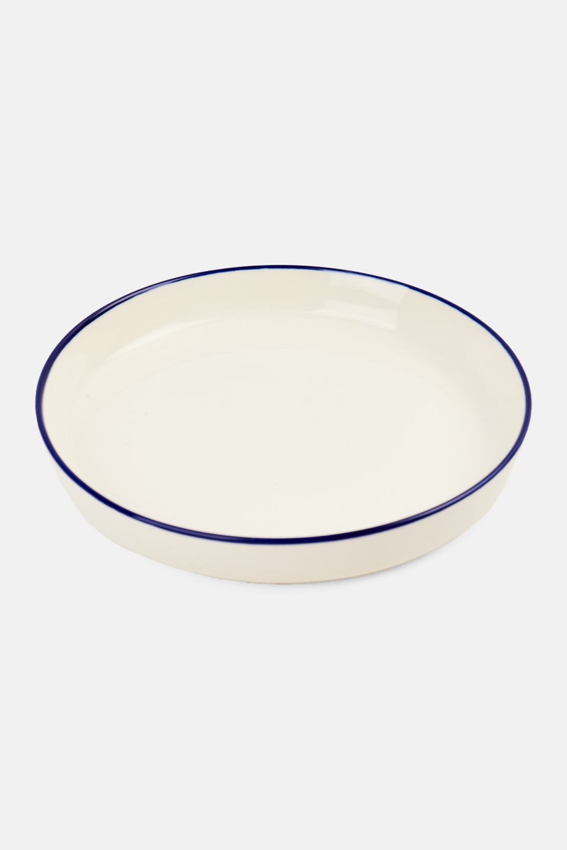 Muy Mucho Lunch Plate With Blue Rim, White - Image 1