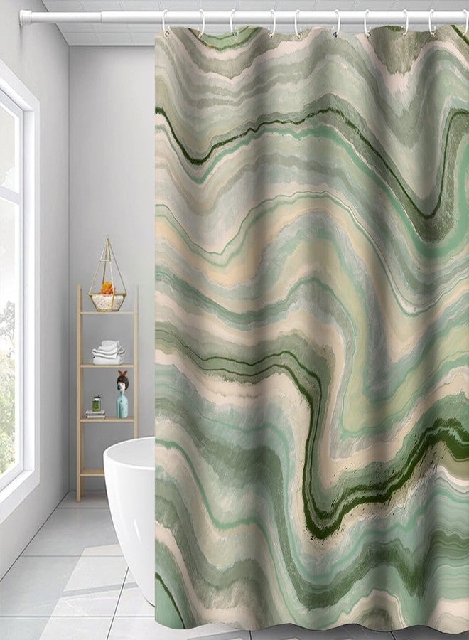 Umpoo Abstract Ink Painting Shower Curtain Light Green Wave Pattern Modern Art Bathtub Shower Curtain for Bathroom Decor Waterproof Texture Washable Fabric Shower Curtain, 72x78 Inch - Image 3