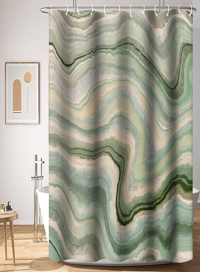 Umpoo Abstract Ink Painting Shower Curtain Light Green Wave Pattern Modern Art Bathtub Shower Curtain for Bathroom Decor Waterproof Texture Washable Fabric Shower Curtain, 72x78 Inch - Image 1