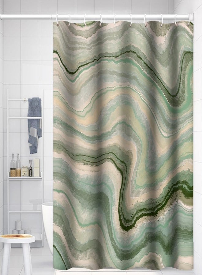 Umpoo Abstract Ink Painting Shower Curtain Light Green Wave Pattern Modern Art Bathtub Shower Curtain for Bathroom Decor Waterproof Texture Washable Fabric Shower Curtain, 72x78 Inch - Image 2