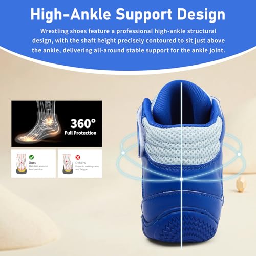 ziitop Kids Wrestling Shoes Youth Boys Girls Youth Boxing Shoe Barefoot Hiking Boots Lightweight Breathable Zero Drop Non Slip Blue - Image 3