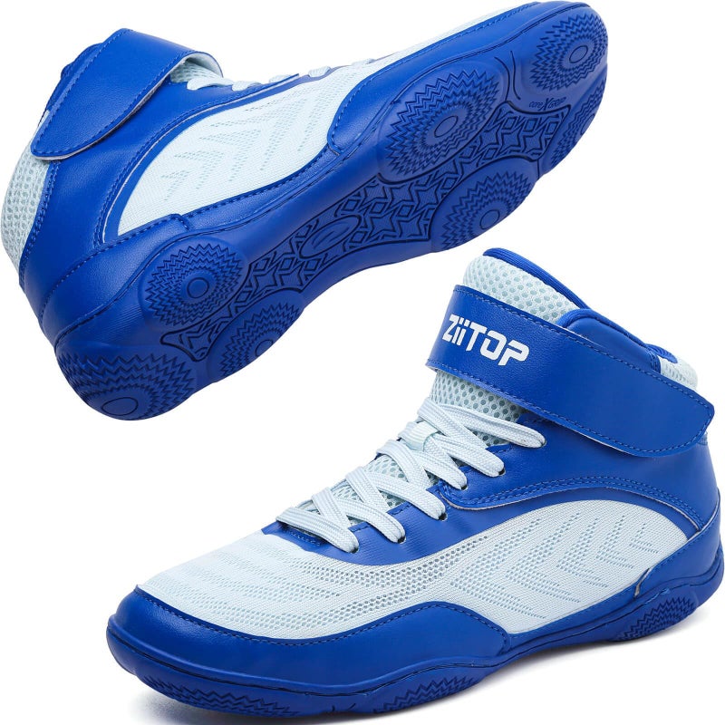ziitop Kids Wrestling Shoes Youth Boys Girls Youth Boxing Shoe Barefoot Hiking Boots Lightweight Breathable Zero Drop Non Slip Blue - Image 2