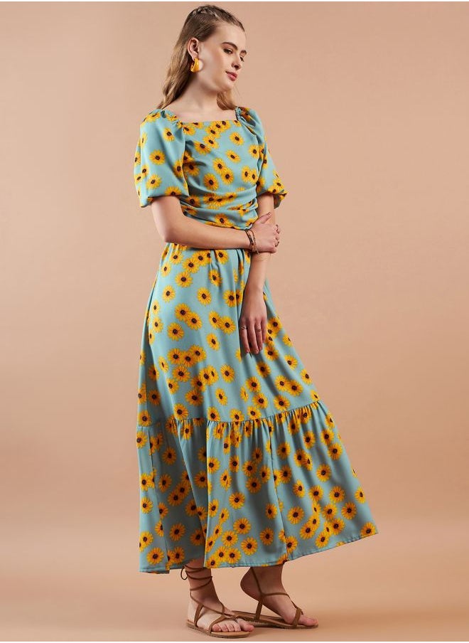 Freehand Women Fit and Flared Casual Floral Print Maxi Dress  - Image 5