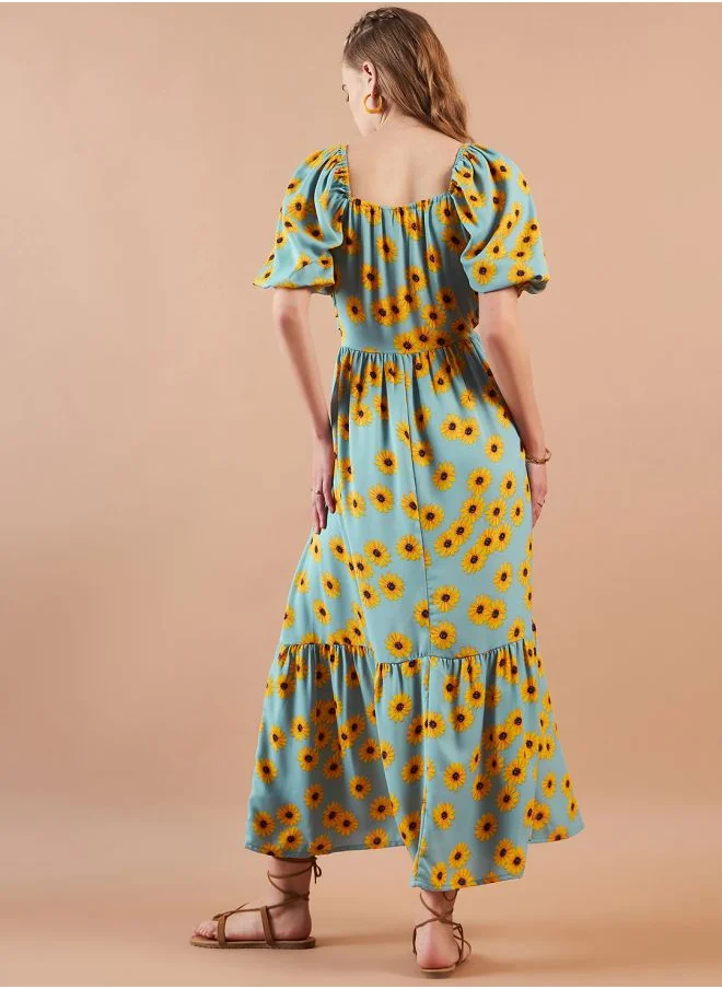 Freehand Women Fit and Flared Casual Floral Print Maxi Dress