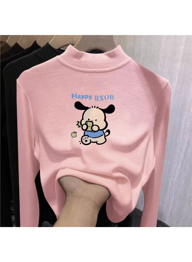 Girls' Double-sided Velvet Half Turtleneck Long-sleeved T-shirt Autumn And Winter New Medium And Large Kidsren's Bottoming Shirt