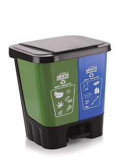 Aristo ARISTO 2 in 1 Dustbin - Dry Waste and Wet Waste Dustbin (20 Ltrs) - Plastic - Blue and Green  - Image 1