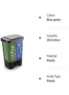 Aristo ARISTO 2 in 1 Dustbin - Dry Waste and Wet Waste Dustbin (20 Ltrs) - Plastic - Blue and Green  - Image 5