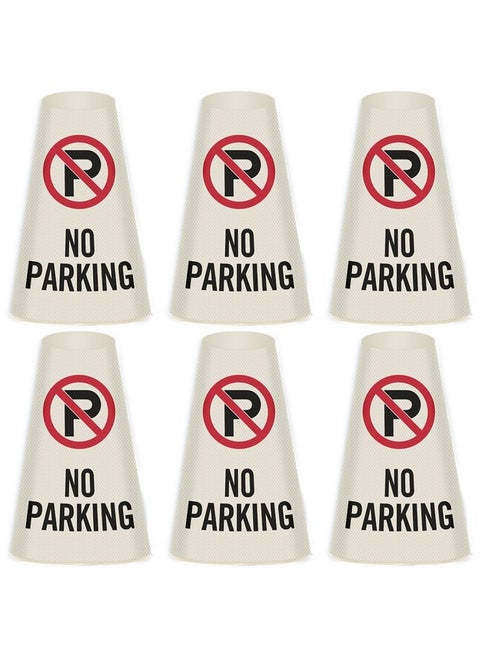 6 Pack "No Parking" Reflective Cone Message Sleeve Collar With Symbol 360 Degree Visibility Non Adhesive Vinyl Signs For Traffic Safety Cones 3 Side Print [Cone Not Included] Usa Made