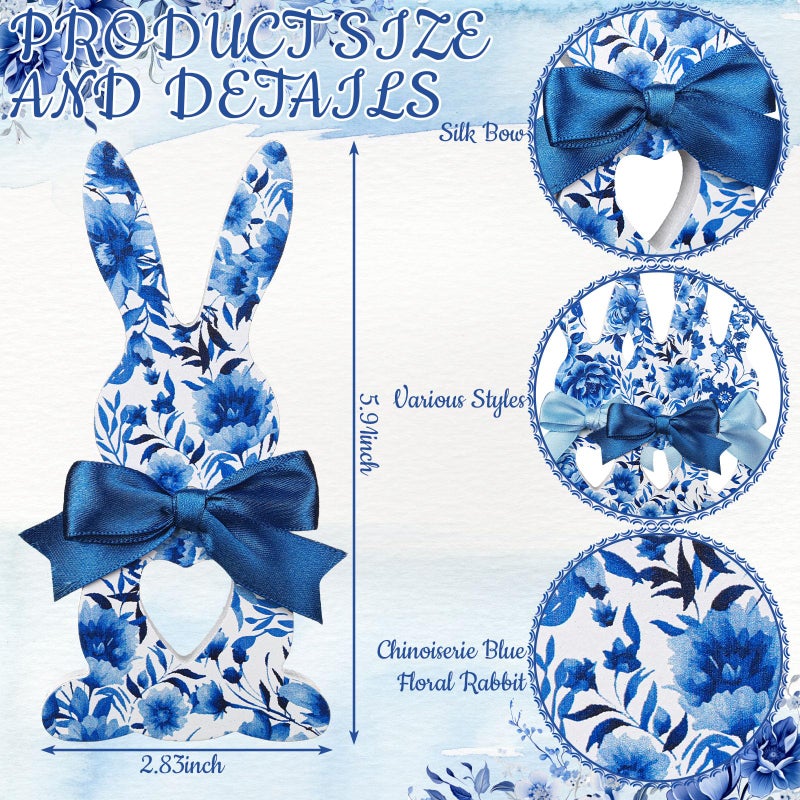 Yousoontic 3 Pcs Wooden Easter Bunny Egg Decoration for Home Neutral Rustic Farmhouse Rabbit Decoration Wooden Table Signs Retro Easter Tiered Tray Decor for Home Dining Room Decor(Blue Bunny) - Image 3