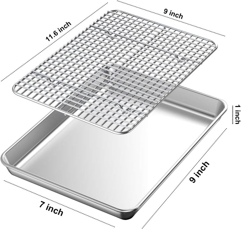 Wildone Baking Sheet with Rack Set [2 Pans + 2 Racks], Wildone Stainless Steel Cookie Sheet Baking Pan Tray with Cooling Rack, Size 12 x 10 x 1 Inch, Non Toxic & Heavy Duty & Easy Clean - Image 2