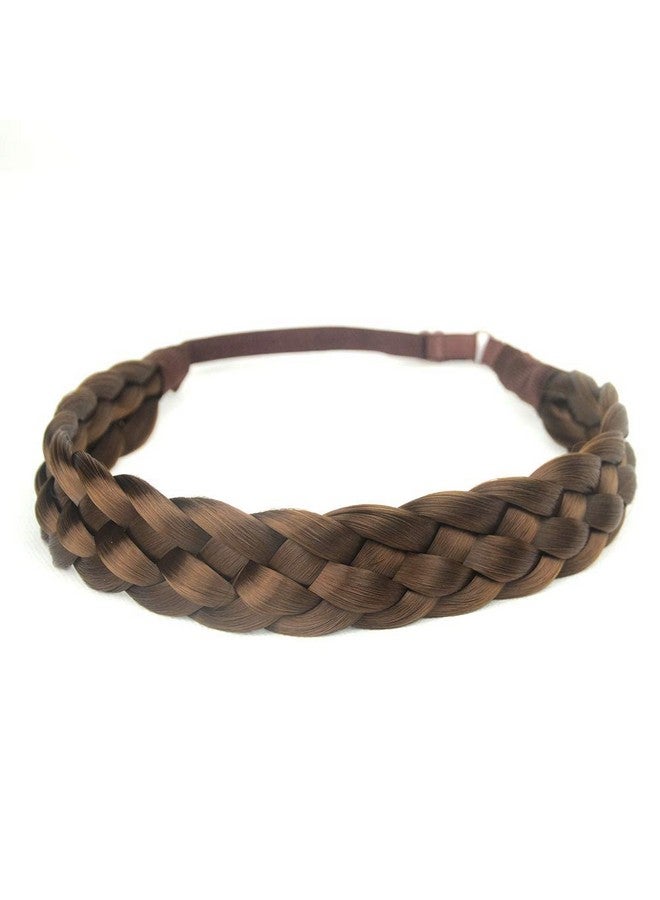 DIGUAN 5 Strands Synthetic Hair Braided Headband Classic Chunky Wide Plaited Braids Elastic Stretch Hairpiece Women Girl Beauty Accessory 56G (Medium Brown) - Image 2