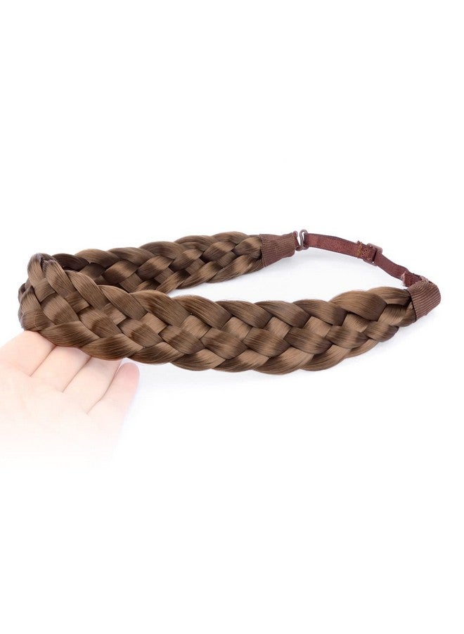 DIGUAN 5 Strands Synthetic Hair Braided Headband Classic Chunky Wide Plaited Braids Elastic Stretch Hairpiece Women Girl Beauty Accessory 56G (Medium Brown) - Image 3