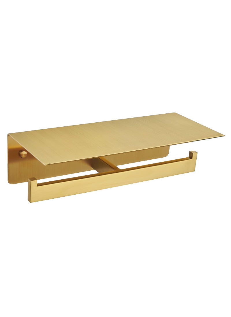 APLusee Double Toilet Paper Holder with Shelf Brushed Gold APLusee SUS 304 Stainless Steel Contemporary Tissue Roll Holder Mobile Phone Storage Rack 