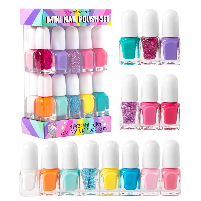 SIMPLE PLEASURES Unicorn Rainbow Kids Nail Polish Set for Girls 14 WaterBased Non Toxic Nail Art Kit Gift Set for Ages 712