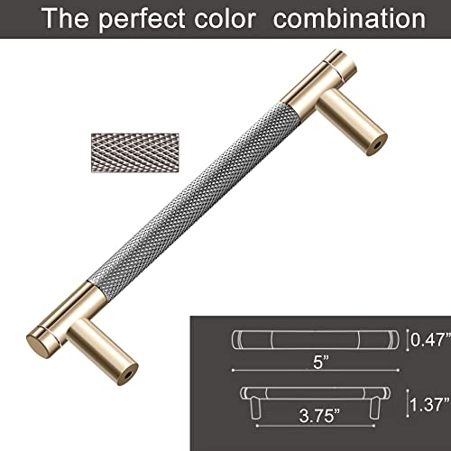 Westablize 24 Pack 3 3/4 Inch 96 mm Bar Cabinet Pulls Gold and Grey Knurled Handles for Brushed Gold Drawer Pulls Cupboard Aluminum Handles - Image 4