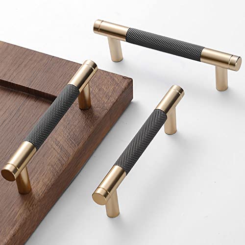 Westablize 24 Pack 3 3/4 Inch 96 mm Bar Cabinet Pulls Gold and Grey Knurled Handles for Brushed Gold Drawer Pulls Cupboard Aluminum Handles - Image 1