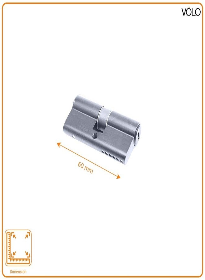 Volo Cylinder Lock - Brass Cylinder Compatible with Mortise Lock Systems for Home, Office, and Commercial Use (60MM Cylinder with Both Side Key (Satin)) - Image 2