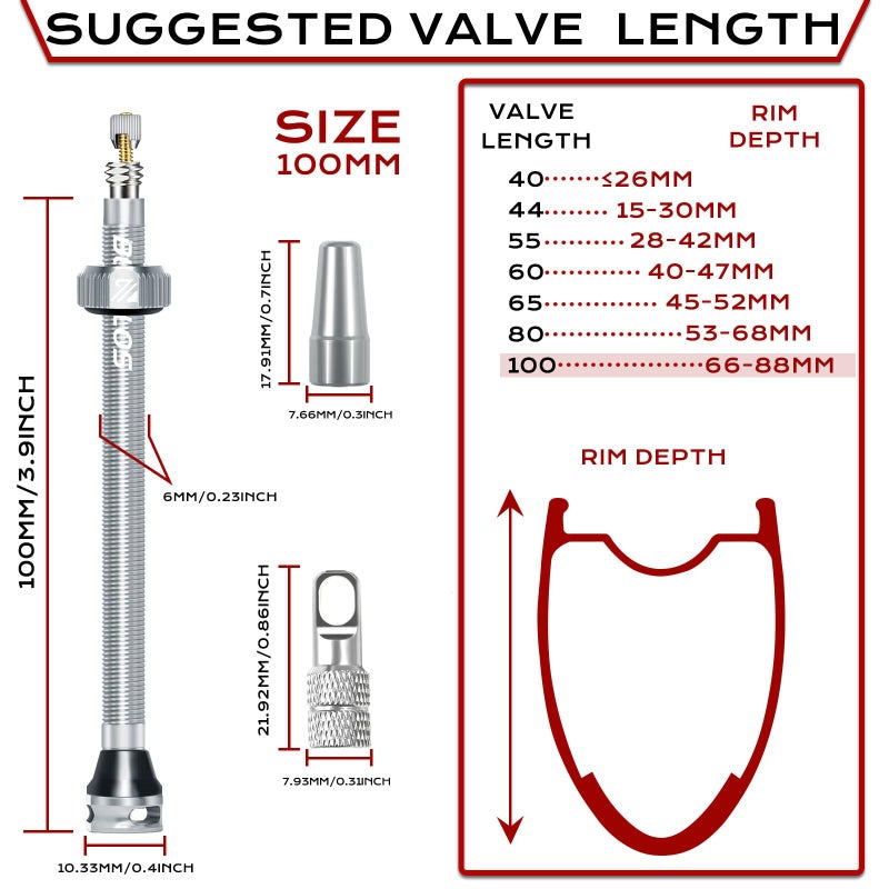BUCKLOS Tubeless Presta Valve Stem 40/44/55/60/65/80/100 mm, Valve Stem Kit with Valve Core Removal Tool for Road Bike/Mountain Bike/MTB, Fit Most Bicycle Rims, Super Light Durable Aluminum Stem - Image 5