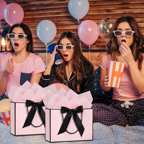 JMANNI Gift Bags, Large Gift Bags, 1Pcs Paper Gift Bag with 2 Tissue Paper and 1 Greeting Cards, Present Bags with Handles for Women Girls Bridesmaid Birthday Valentines Wedding Party (Black-Pink) - Image 5