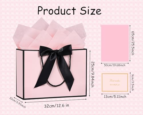 JMANNI Gift Bags, Large Gift Bags, 1Pcs Paper Gift Bag with 2 Tissue Paper and 1 Greeting Cards, Present Bags with Handles for Women Girls Bridesmaid Birthday Valentines Wedding Party (Black-Pink) - Image 4