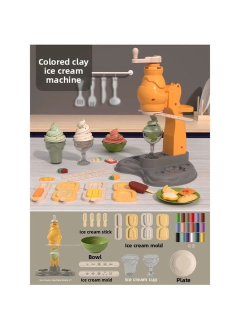 Wheat Flour Color Mud Ice Cream Noodle Machine Diy Plasticine Stone Plastic Clay Suit 3-6 Kindergarten Children's Toys-Color:No Price Increase For Additional Quantities [ice Cream Maker + Ice Cream Set] Comes With 18 Pieces Of Colored Clay