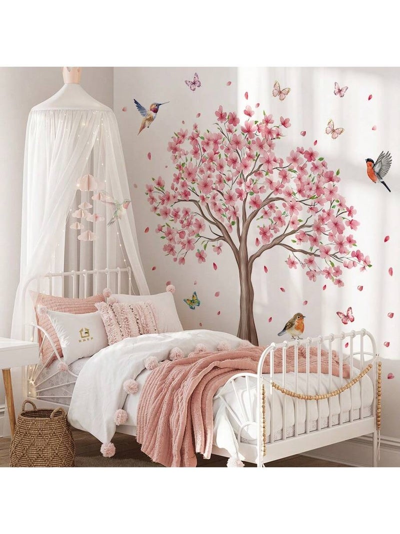 Kids Room Wall Sticker with Pink Blossom Tree and Birds Design - Image 1
