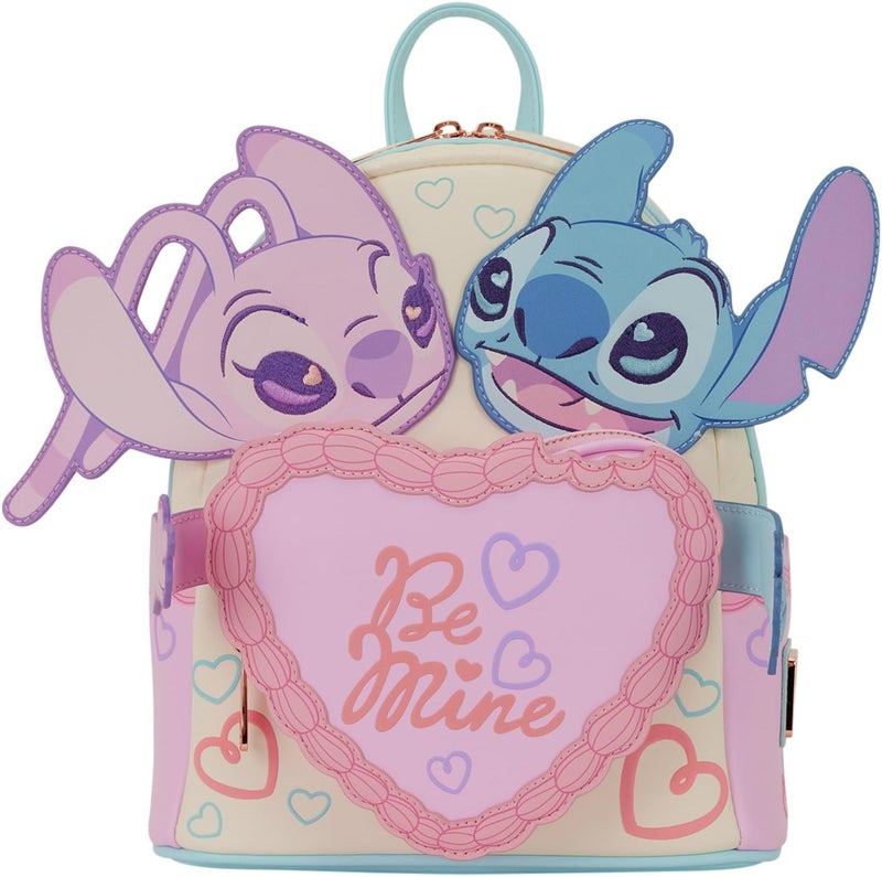 Loungefly x Funko POP! Disney Lilo & Stitch Stitch & Angel Be Mine Mini Backpack (22.8 x 11.4 x 26.6 cm, Pink/Blue/Cream) - Image 1