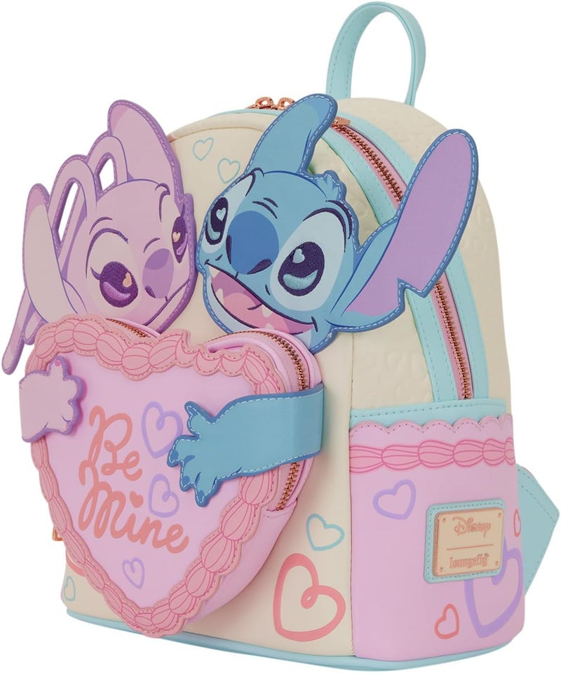 Loungefly x Funko POP! Disney Lilo & Stitch Stitch & Angel Be Mine Mini Backpack (22.8 x 11.4 x 26.6 cm, Pink/Blue/Cream) - Image 2
