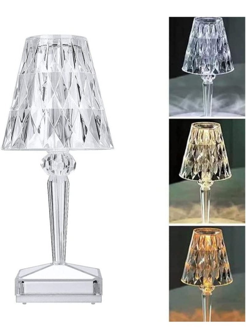 ELTRAZONE Crystal Touch Control Small Table Lamp-3 Color Changing Decorative Lighting Led Atmosphere Desk Lights Diamond USB Dimmable for Bedroom, Living Room, Restaurant, Bar, Wedding, Party (USB Rechargeable) - Image 1