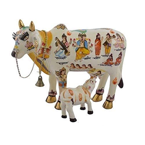 Achleshwar Kamdhenu Cow Idol with Calf | Handcrafted Polyresin Statue for Vastu, Pooja & Home Decor | Auspicious Decorative Murti | Multicolor | 19x12x15 cm - Image 5