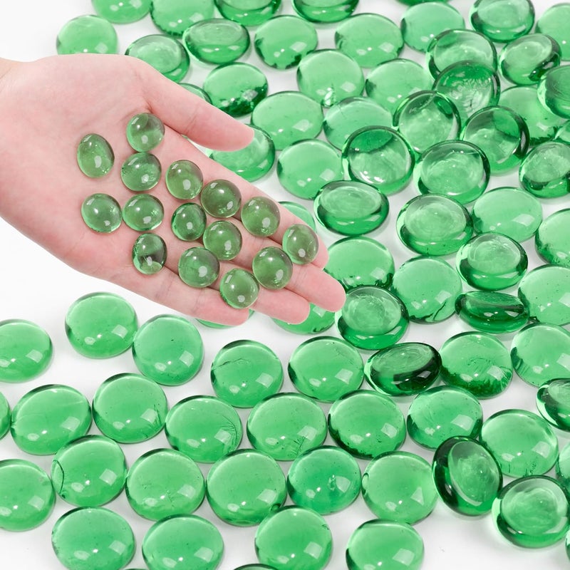 Foncomy Green Flat Glass Marbles, 0.97 lb Transparent Vase Filler Pebbles Gems, Decorative Glass Beads for Vases, Table Scatter, Crafts, Floral, Mancala Stones, Centerpieces, Aquarium Rocks for Fish Tank - Image 1