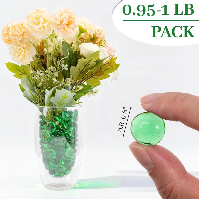 Foncomy Green Flat Glass Marbles, 0.97 lb Transparent Vase Filler Pebbles Gems, Decorative Glass Beads for Vases, Table Scatter, Crafts, Floral, Mancala Stones, Centerpieces, Aquarium Rocks for Fish Tank - Image 2
