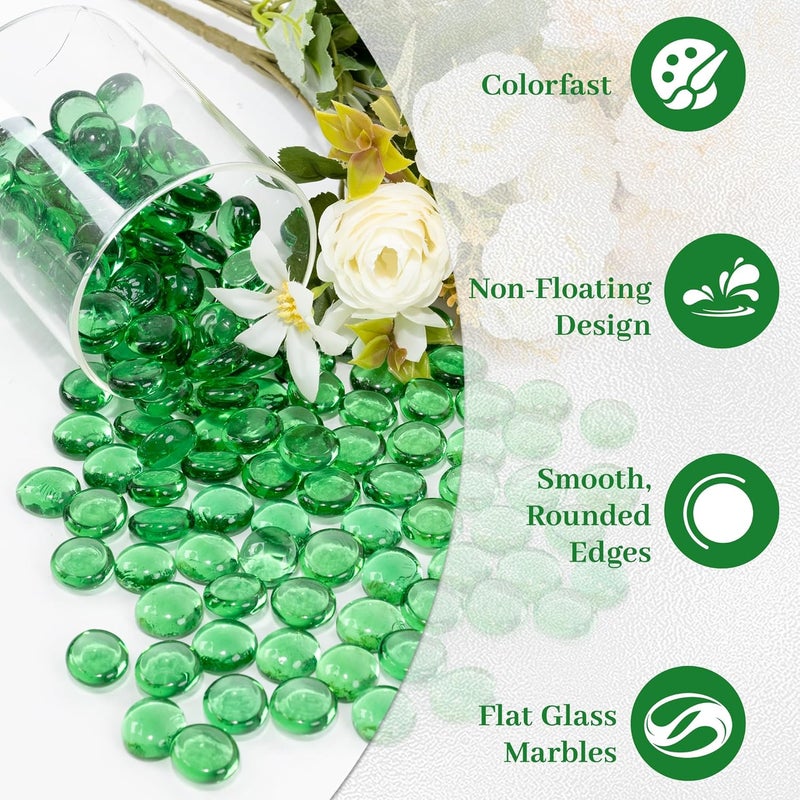 Foncomy Green Flat Glass Marbles, 0.97 lb Transparent Vase Filler Pebbles Gems, Decorative Glass Beads for Vases, Table Scatter, Crafts, Floral, Mancala Stones, Centerpieces, Aquarium Rocks for Fish Tank - Image 3