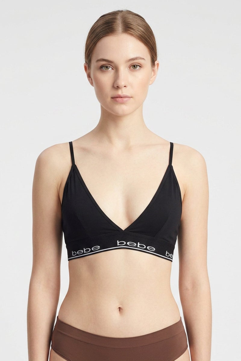 bebe Women Brand Logo Padded Bralette, Black - Image 1